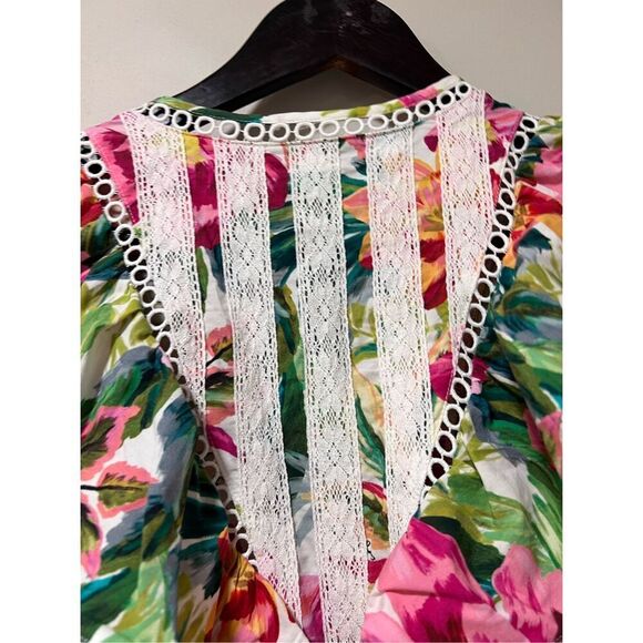 Farm Rio Women's Multicolor Floral Ruffle Belted V-Neck Romper Shorts Large NWOT - Picture 11 of 11